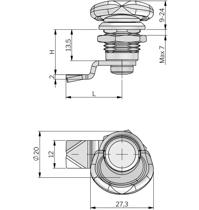 Quarter-turn Compact Wing Knob 13,5 mm