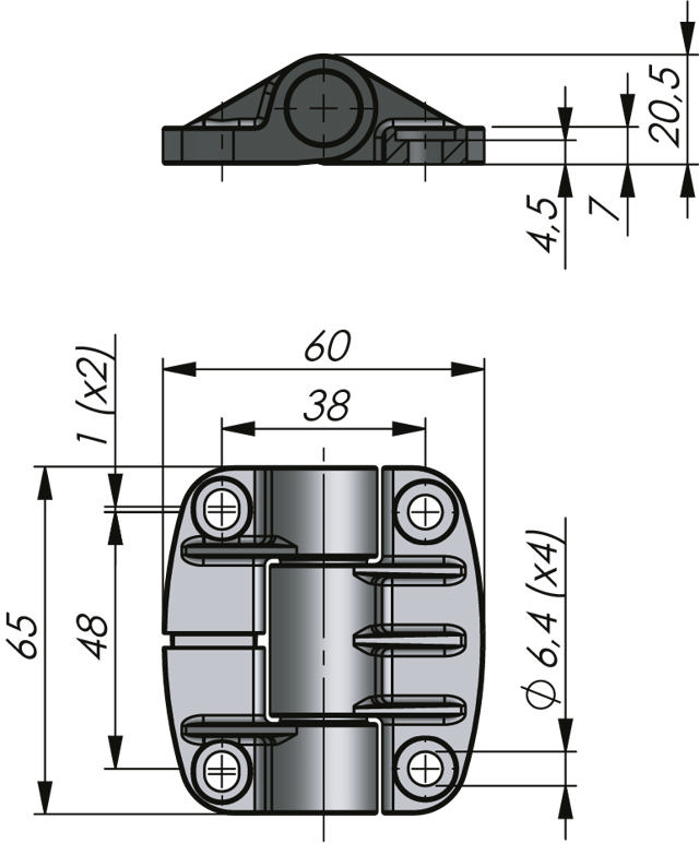 External Friction Hinge 65x60 mm 180°