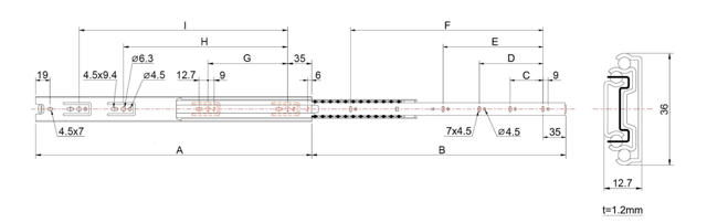 Drawer slide 36 mm