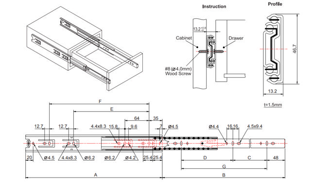 Drawer slide 46 mm