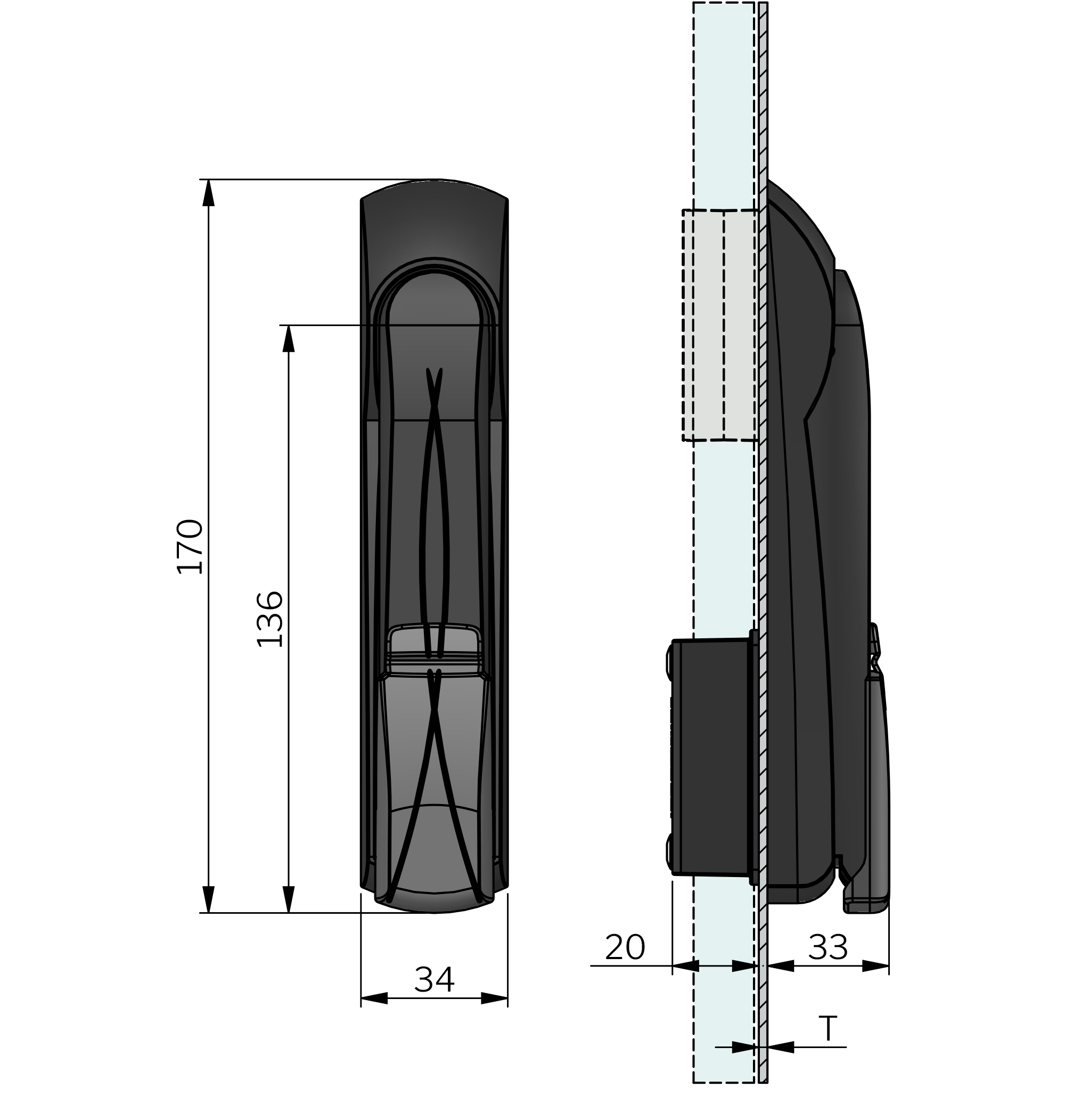 Sistema Vision de fechos escamoteáveis com tambor 45 mm Sistema Vision de fechos escamoteáveis com tambor 45 mm