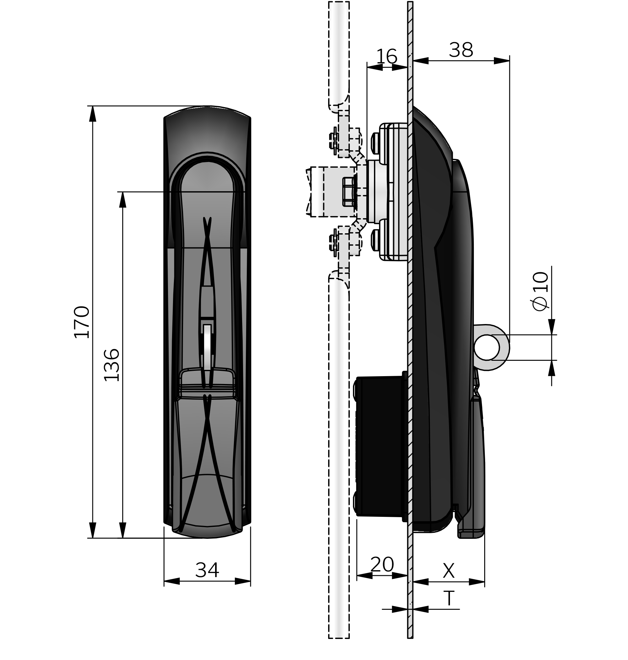Poignée pivotante Vision Standard pour cylindre Bestlock Poignée pivotante Vision Standard pour cylindre Bestlock