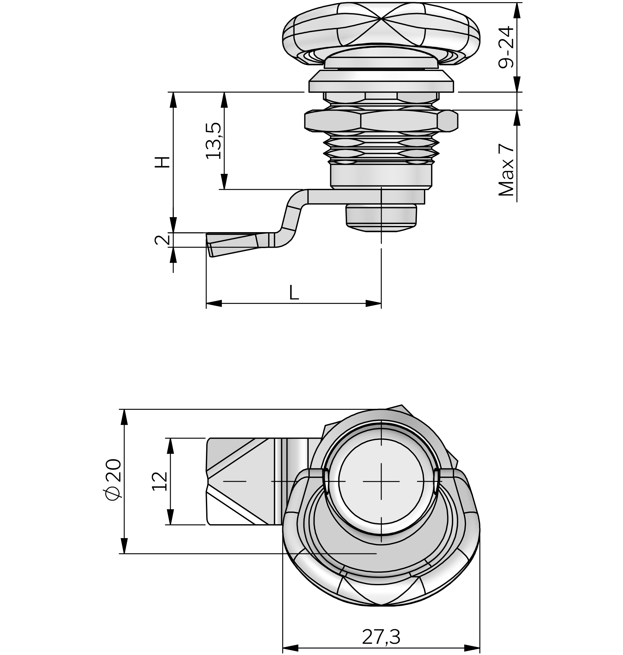 Quarterturn Compact Wing Knob 13,5 mm Handles