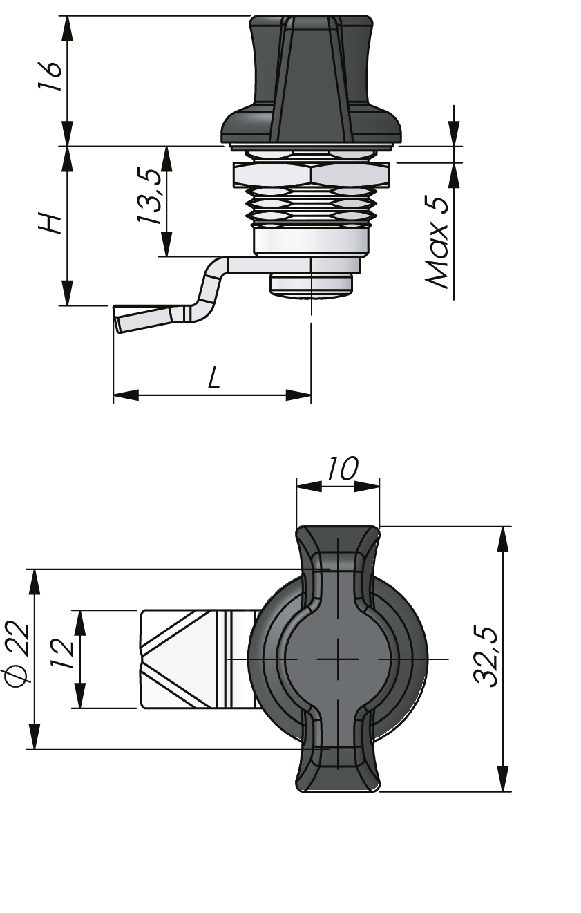 Fecho Lingueta Mini com Manopla 13,5 mm