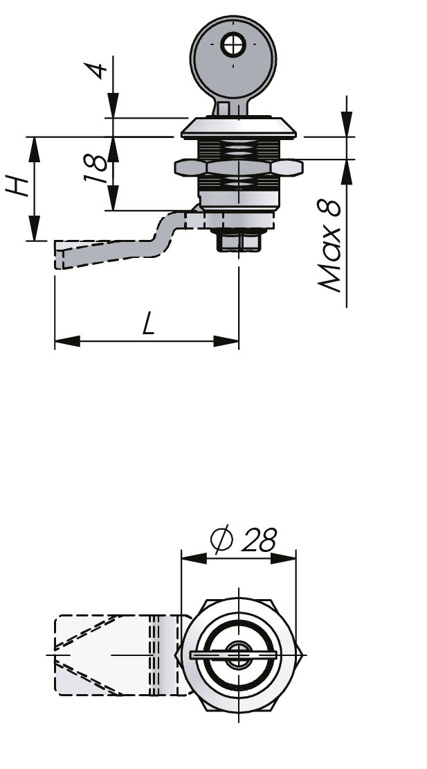Quarter-Turn Cylinder Lock 18 mm