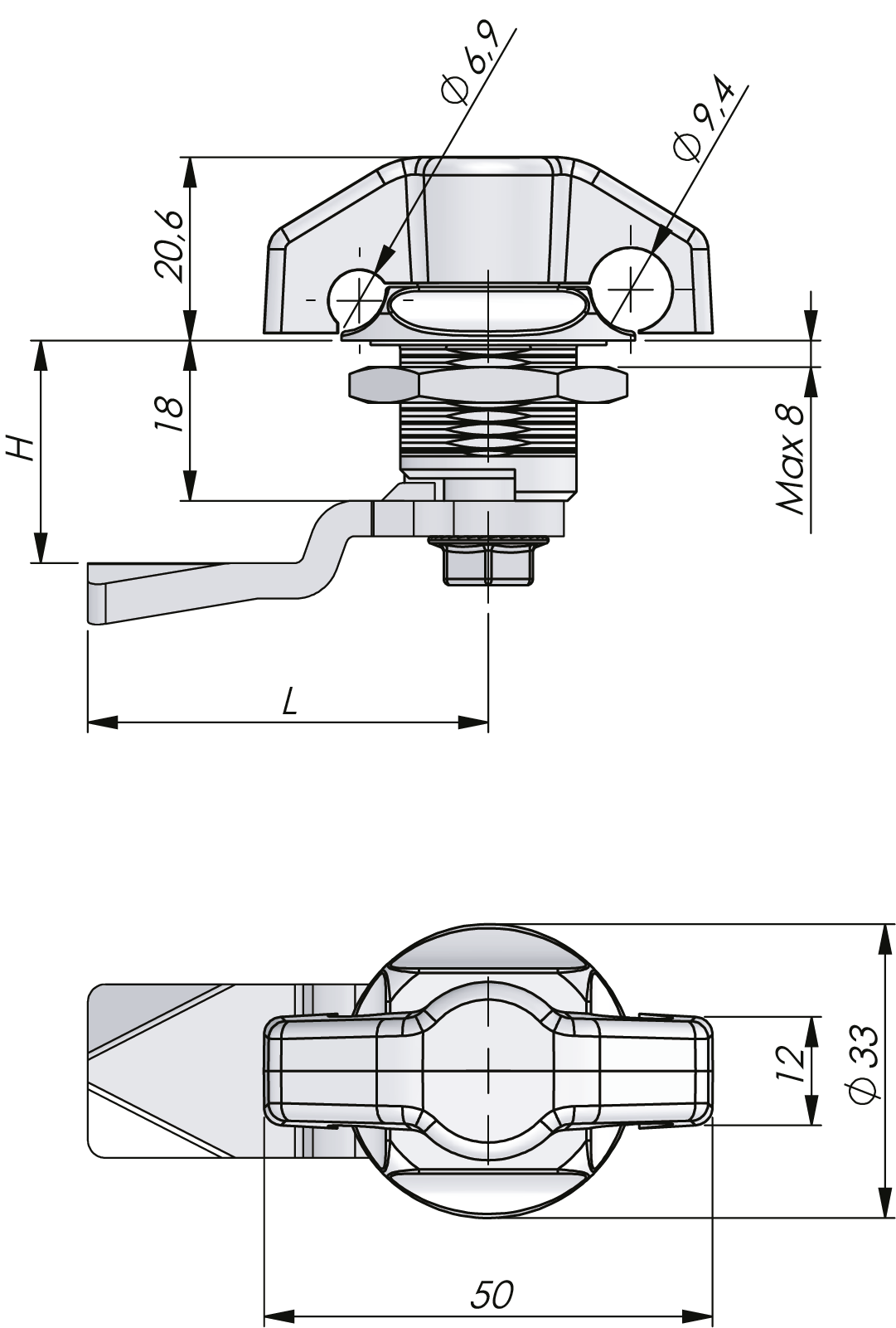 Kvartsvarvsvingvred, 18 mm Kvartsvarvsvingvred, 18 mm