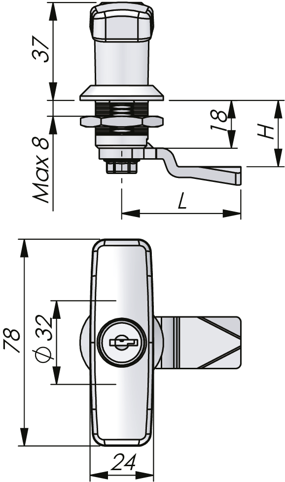 Poignée en T quart de tour 18 mm Poignée en T quart de tour 18 mm