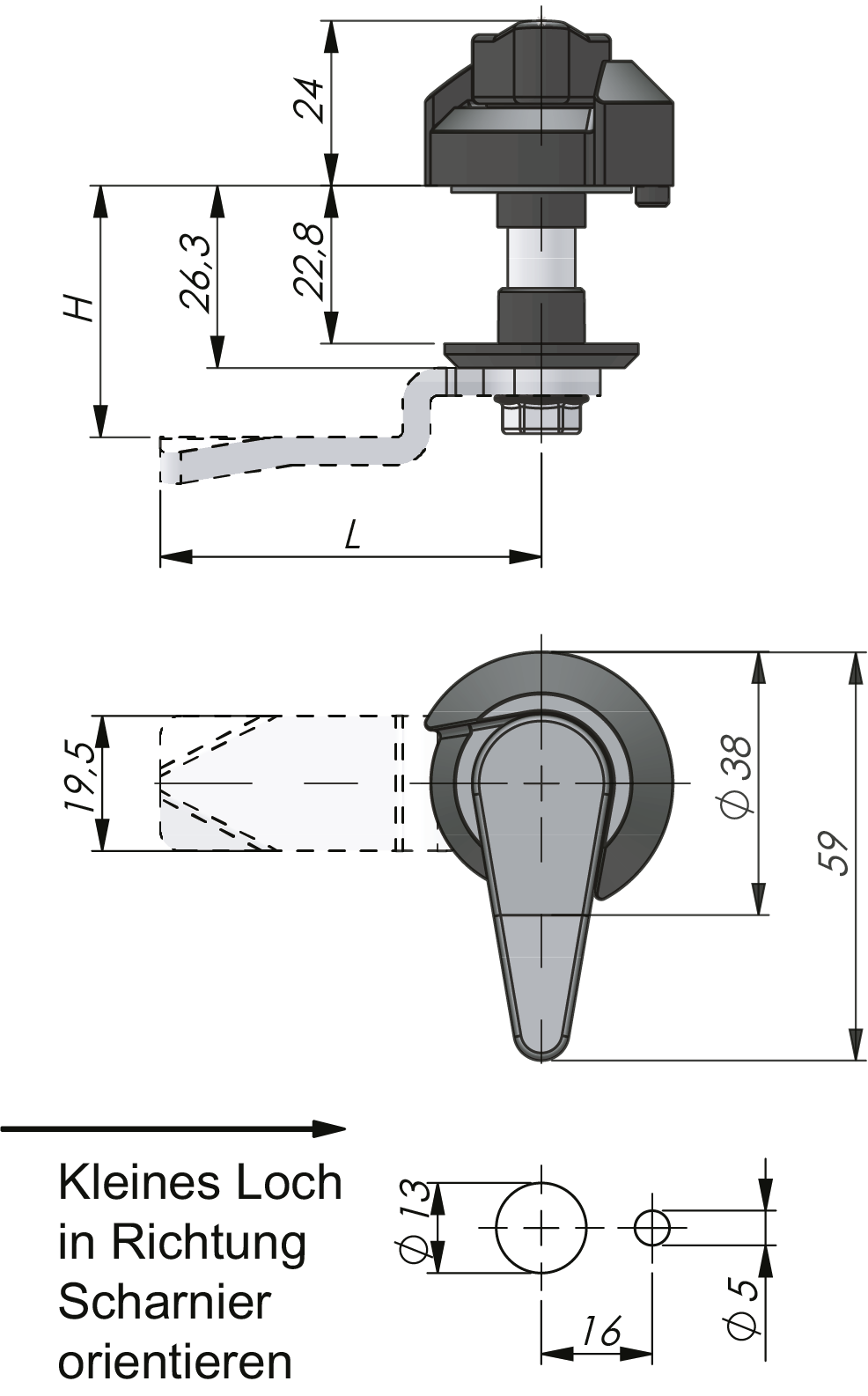 Drehriegelverschluss mit Knauf Drehriegelverschluss mit Knauf