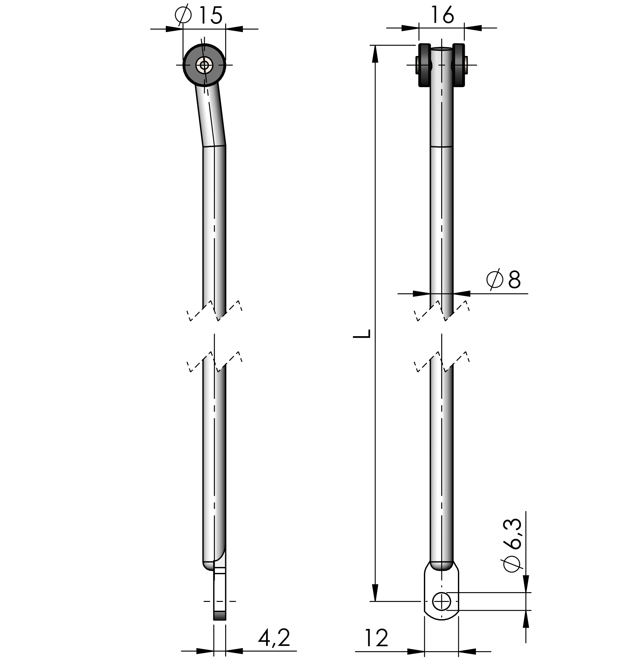Round Rods with loop 15 mm rollers (R-L) Steel Round Rods with loop 15 mm rollers (R-L) Steel