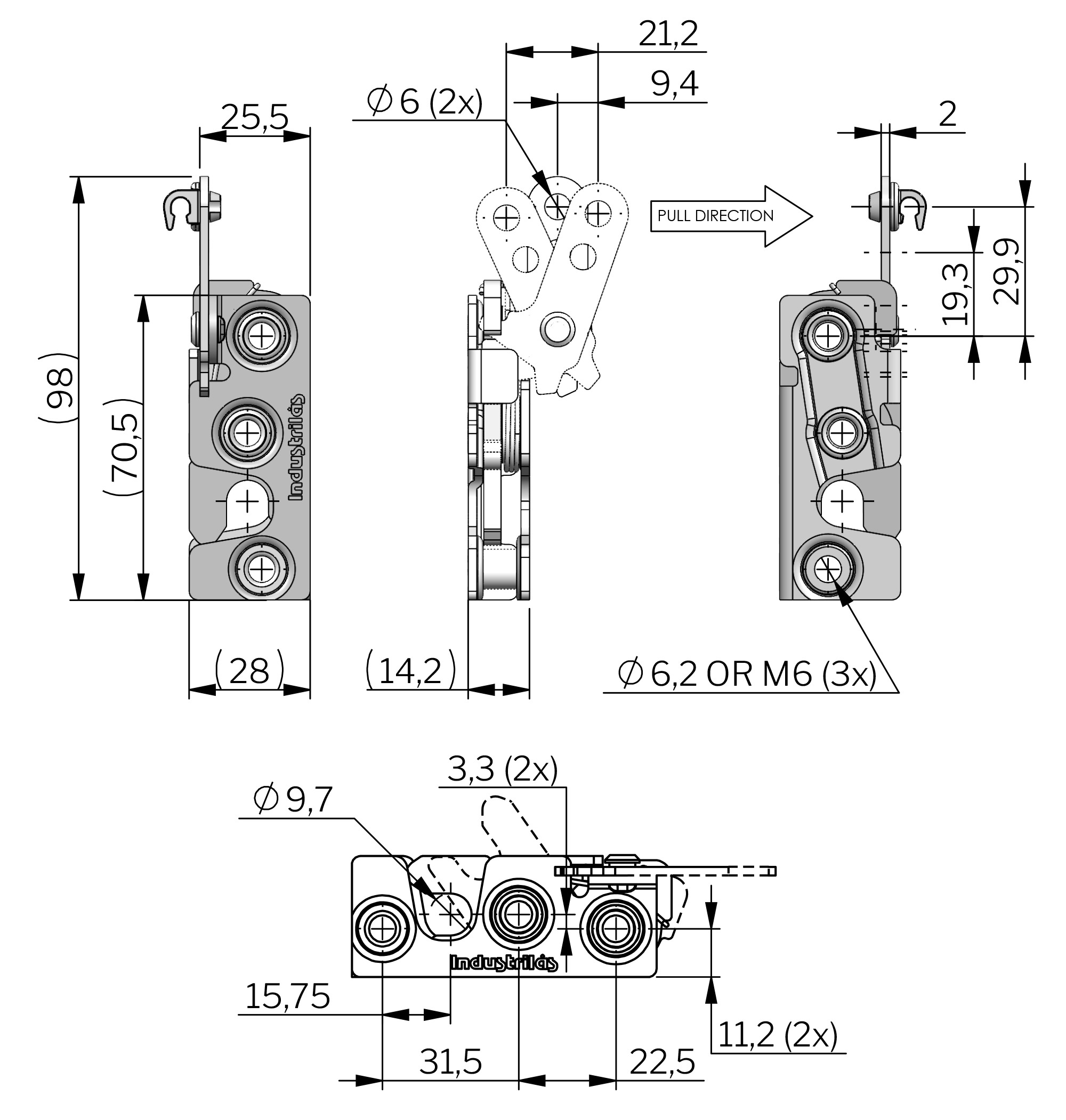 Vector Rotary Latch - Inline Perpendicular Pull