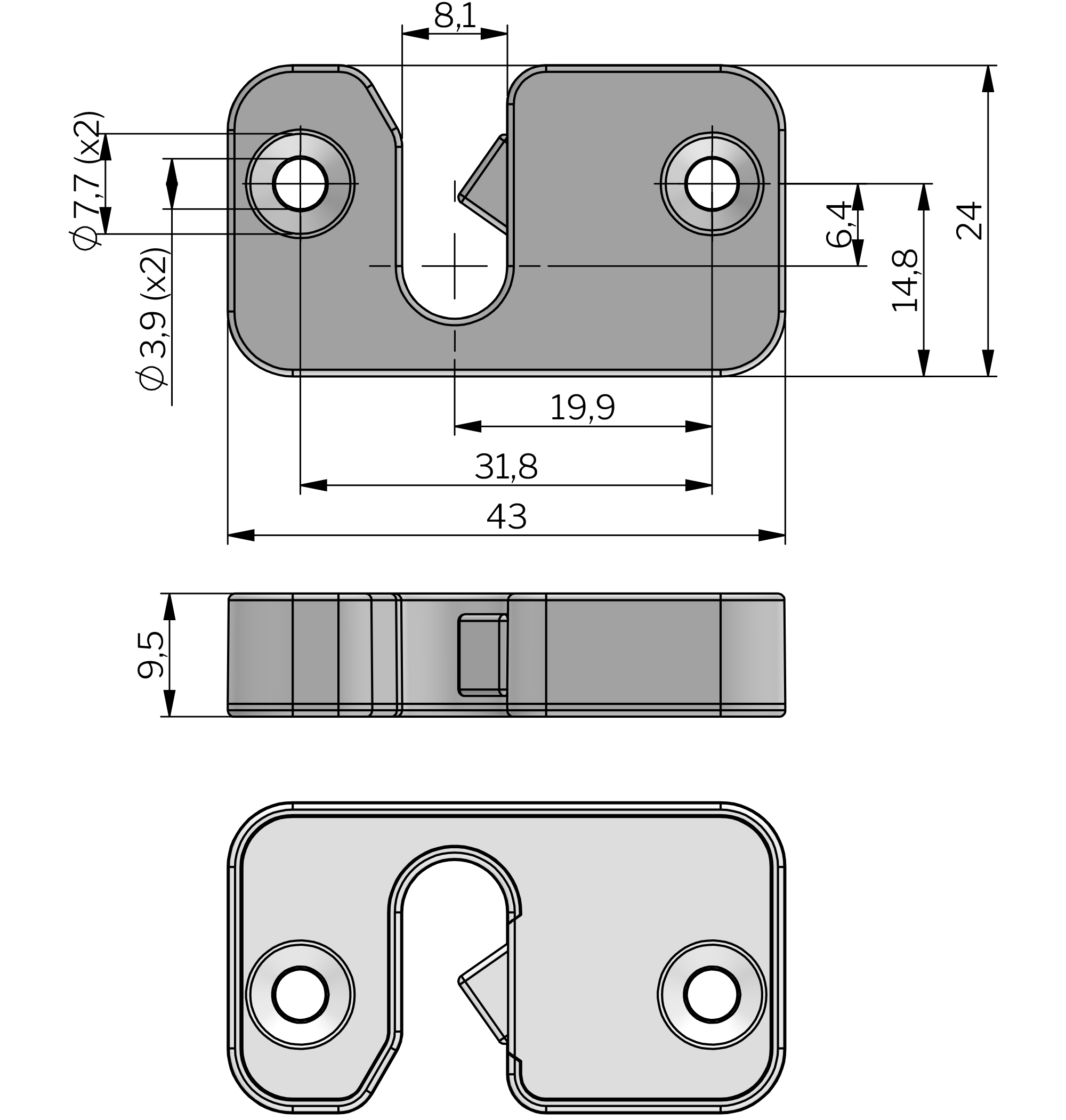 Slam catch for 8 mm Rods