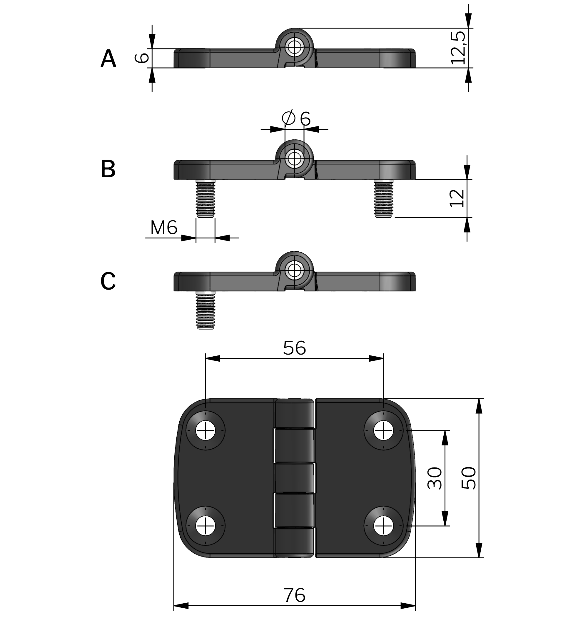 External Hinge 50x76 mm 180°