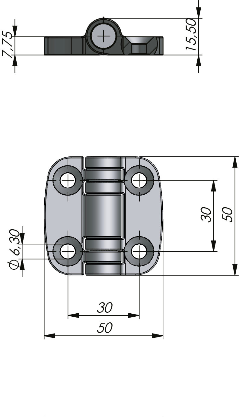 Utvändigt friktionsgångjärn, 50 × 50 mm, 180° Utvändigt friktionsgångjärn, 50 × 50 mm, 180°