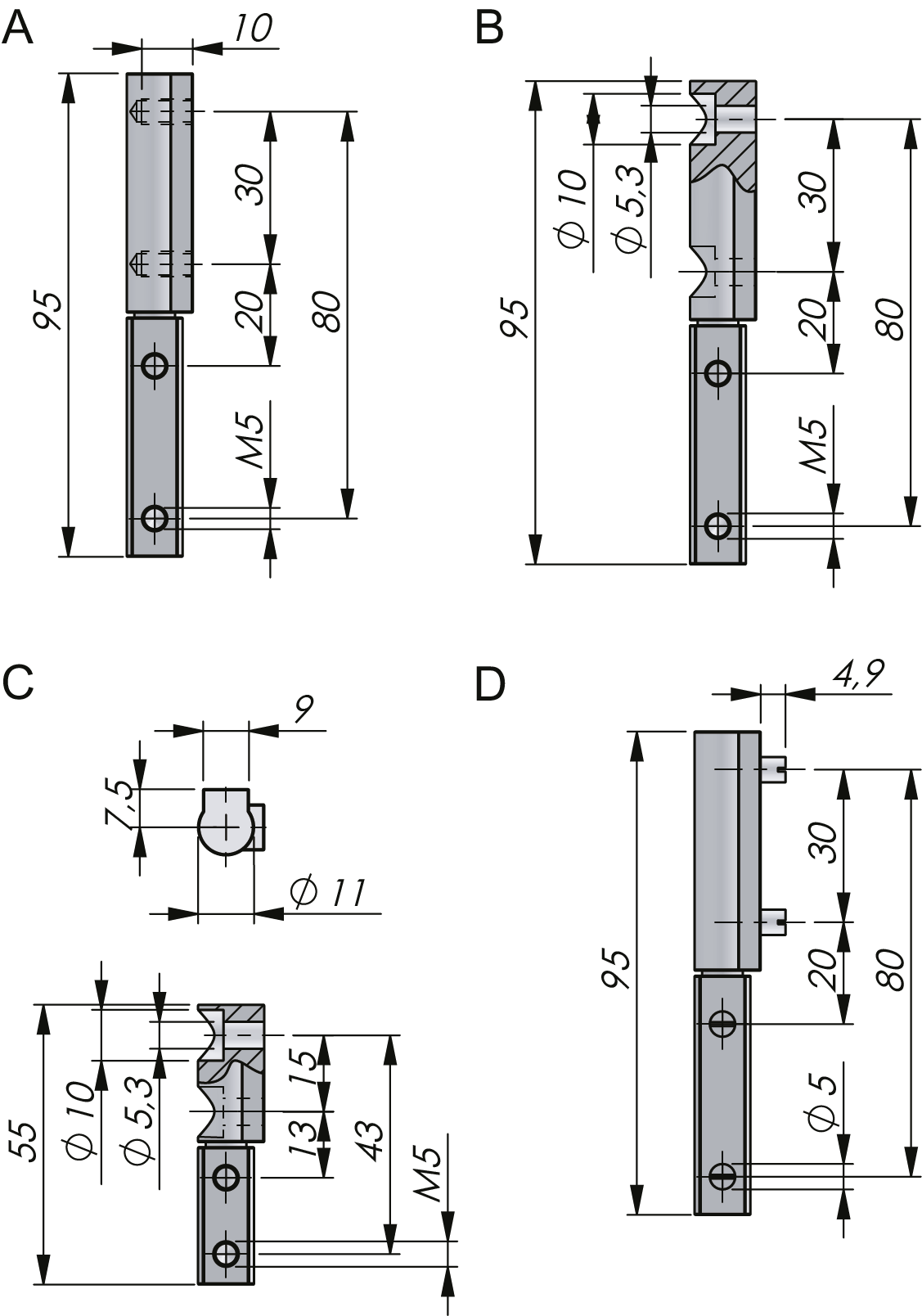 Außenliegendes Scharnier, aushängbar 180° Außenliegendes Scharnier, aushängbar 180°