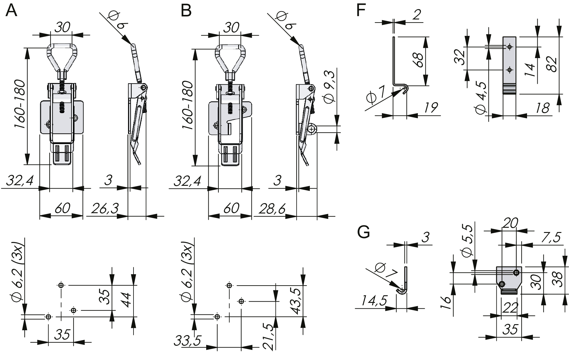 Loquet et gâchette rabattables réglables