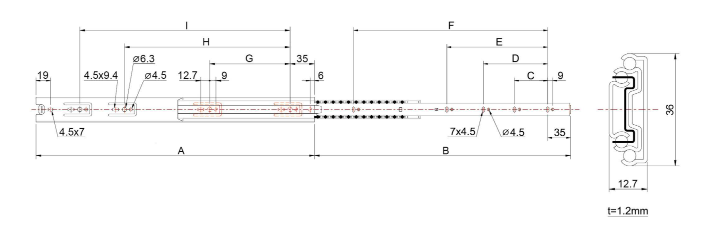 Drawer slide 3-part 36 mm | Drawer slides