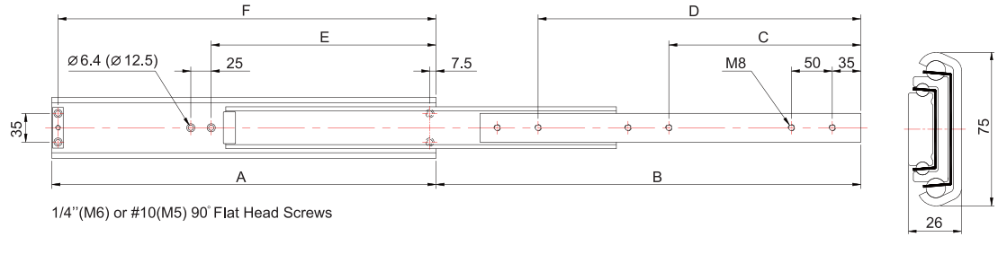 Drawer slide 3-part 75 mm | Drawer slides