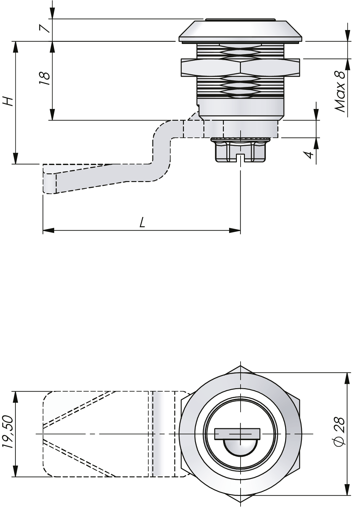 Quarter-turn Cylinder Lock Stainless Steel 18 mm