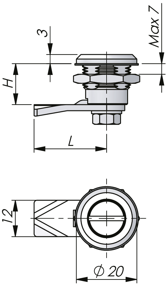 Loquet compact quart de tour 13,5 mm Inox Loquet compact quart de tour 13,5 mm Inox