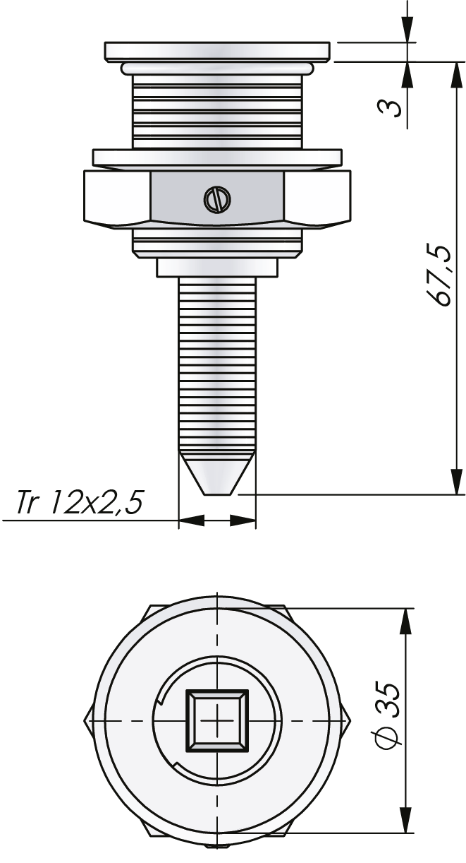 Compression Latch Trapezoidal Thread Stainless Steel 67,5 mm
