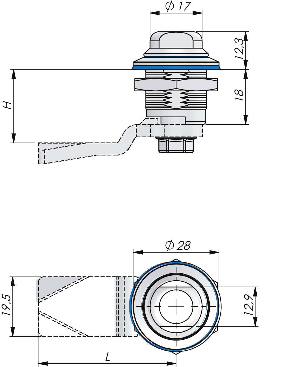 Drehriegelverschluss mit Hygienic Design aus Edelstahl 18 mm Drehriegelverschluss mit Hygienic Design aus Edelstahl 18 mm