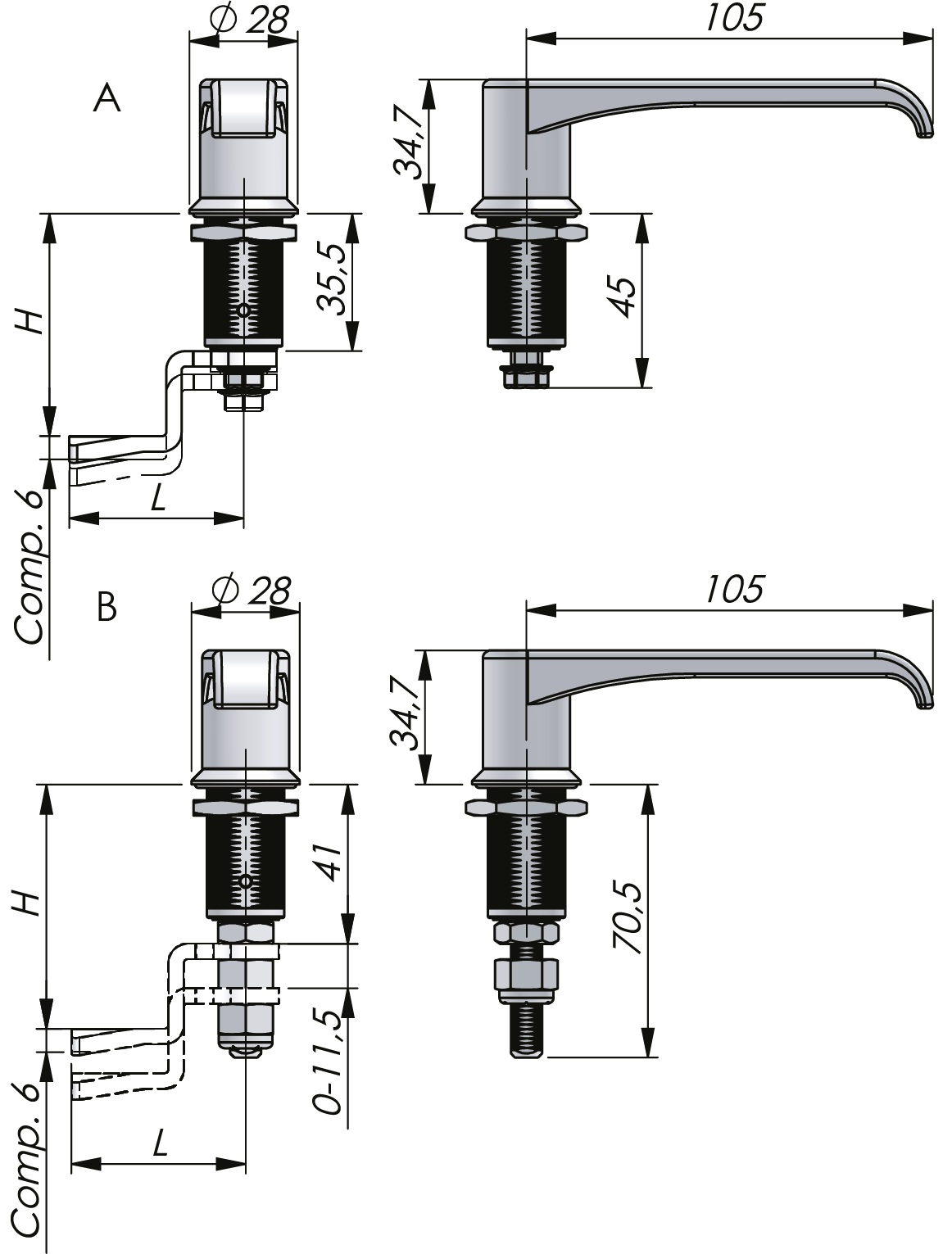 Compression L-handle Stainless Steel Compression L-handle Stainless Steel