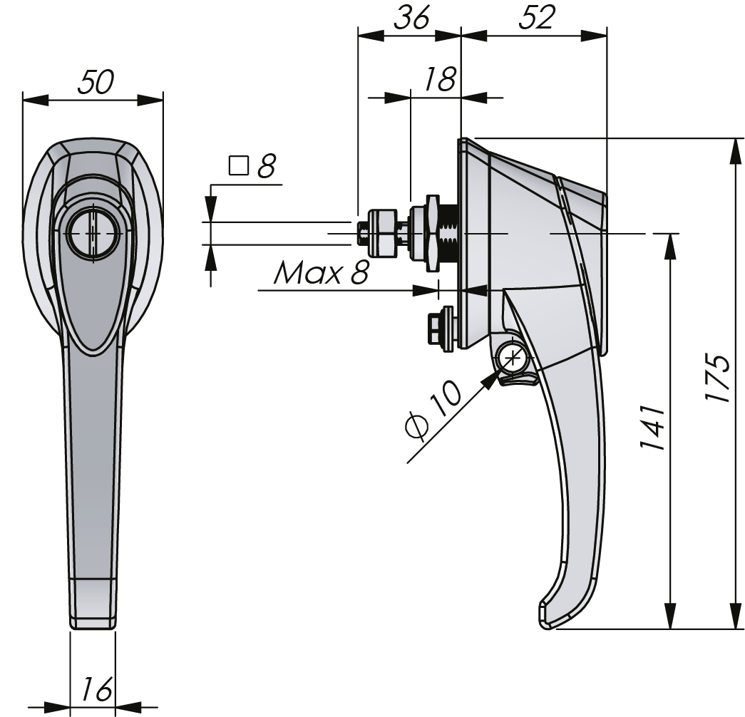 Defeater Handle Compact Stainless Steel 36 mm Defeater Handle Compact Stainless Steel 36 mm