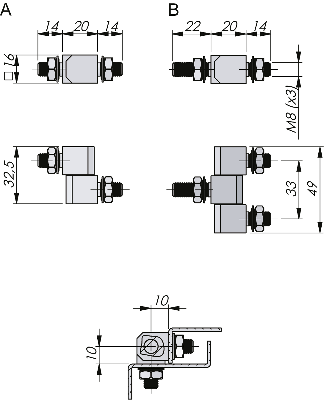 External Bolt-On Hinge 180° Stainless Steel External Bolt-On Hinge 180° Stainless Steel