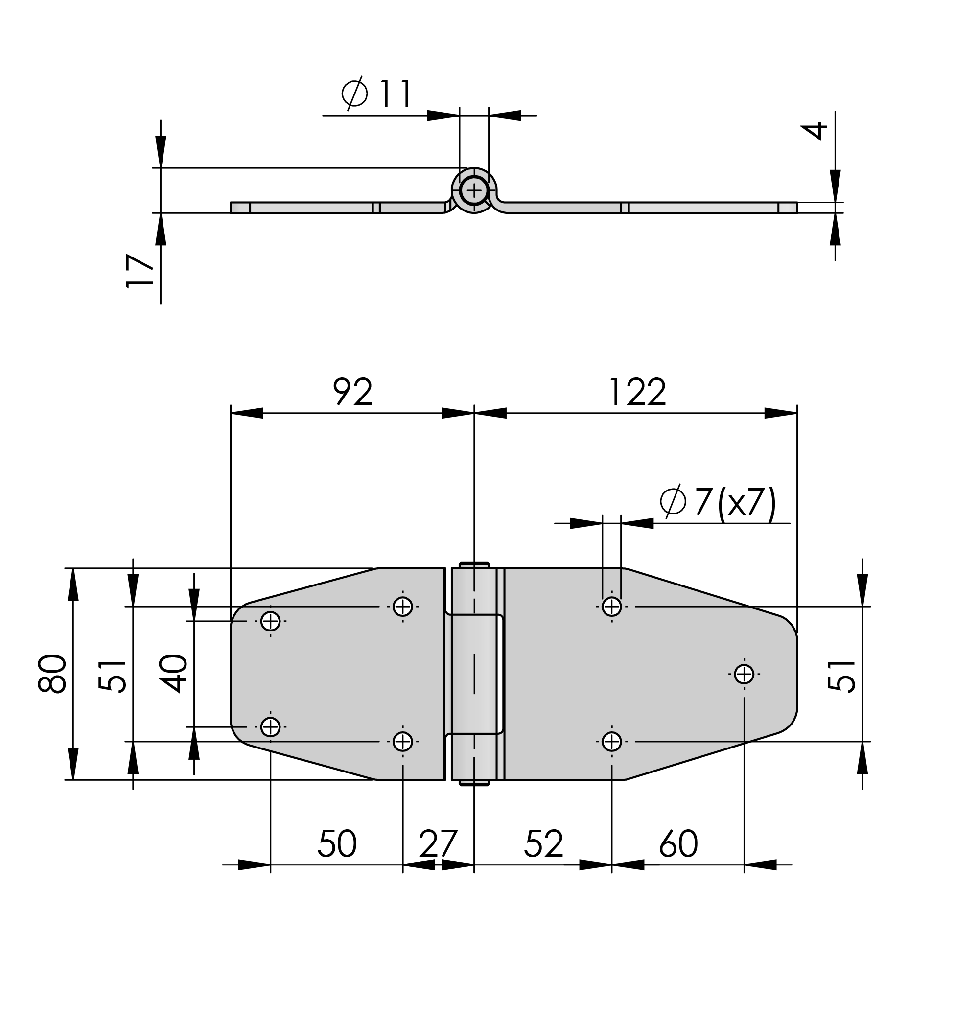 External Heavy-Duty Hinge 180° Stainless Steel