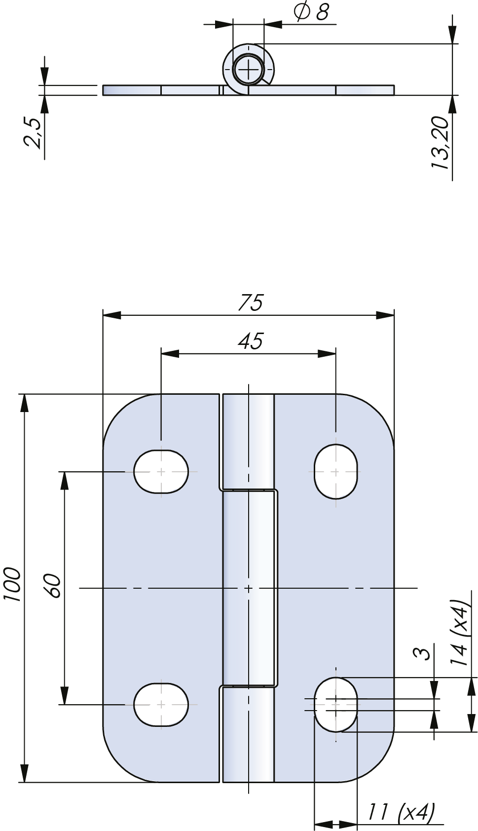 Charnière 2D externe réglable 180° Inox Charnière 2D externe réglable 180° Inox