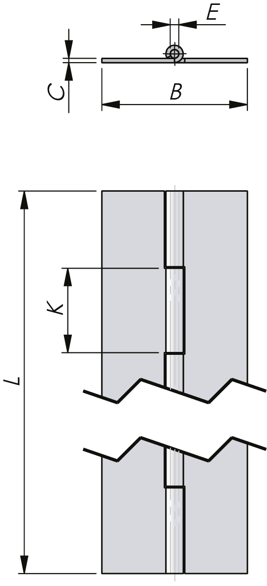 Bisagra continua de acero inoxidable Bisagra continua de acero inoxidable